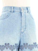 2024 Chanel Embroidered Floral Denim Shorts Bottom arcadeshops.com