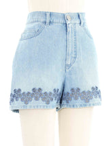 2024 Chanel Embroidered Floral Denim Shorts Bottom arcadeshops.com