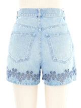 2024 Chanel Embroidered Floral Denim Shorts Bottom arcadeshops.com