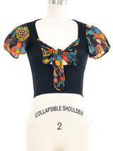 Floral Accented Tie Front Crepe Cropped Top Top arcadeshops.com