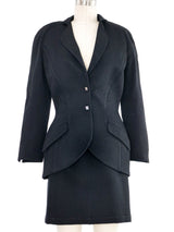 Thierry Mugler Black Houndstooth Brocade Skirt Suit