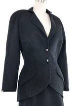 Thierry Mugler Black Houndstooth Brocade Skirt Suit