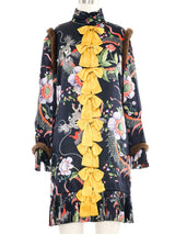 2016 Gucci Silk Garden Fur Trimmed Dress Dress arcadeshops.com
