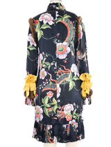 2016 Gucci Silk Garden Fur Trimmed Dress Dress arcadeshops.com