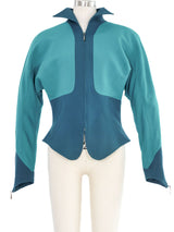 Thierry Mugler Teal Colorblock Tailored Skirt Suit