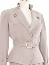 Thierry Mugler Grey Metal Embellished Tailored Skirt Suit