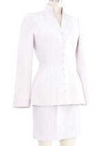 Thierry Mugler Silver Raw Silk Skirt Suit