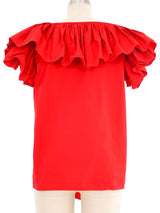 Yves Saint Laurent Rive Gauche Red Ruffle Top Top arcadeshops.com