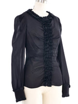 Prada Ruffle Front Ruched Chiffon Top Top arcadeshops.com