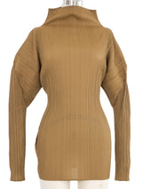 Issey Miyake Pleats Please Khaki Mock Neck Top Top arcadeshops.com