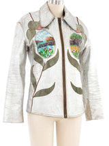East West Musical Instruments Hand Painted Silver 'Janti' Leather Jacket Jacket arcadeshops.com