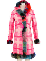 Voyage Pink Plaid Fur Trimmed Coat Jacket arcadeshops.com