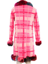Voyage Pink Plaid Fur Trimmed Coat Jacket arcadeshops.com