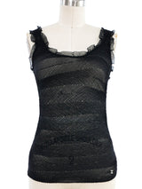 2003 Chanel Black Ruffle Trim Metallic Tank Top arcadeshops.com