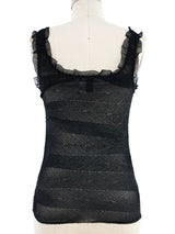 2003 Chanel Black Ruffle Trim Metallic Tank Top arcadeshops.com