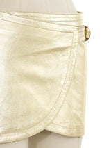 Plein Sud Gold Leather Wrap Mini Skirt