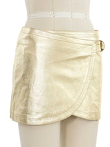 Plein Sud Gold Leather Wrap Mini Skirt