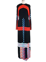 1970s Geometric Print Maxi Dress