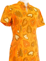 1960s Orange Leaf Print Jacket and Dress Ensemble