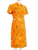 1960s Orange Leaf Print Jacket and Dress Ensemble