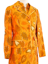 1960s Orange Leaf Print Jacket and Dress Ensemble