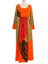 1960s Multicolor Scale Print Long Sleeve Dress