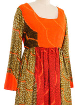 1960s Multicolor Scale Print Long Sleeve Dress