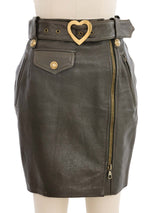 Moschino Green Leather Zippered Mini Skirt