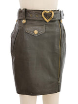 Moschino Green Leather Zippered Mini Skirt