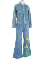 1970s Daisy Painted Denim Ensemble