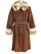 Yves Saint Laurent Fur Trimmed Suede Coat