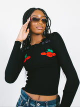 1970s Cherry Embroidered Sweater Top arcadeshops.com