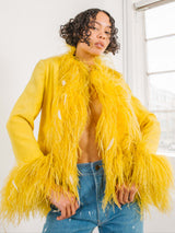 1970s Yellow Michael Novarese Feather Trim Jacket Jacket arcadeshops.com