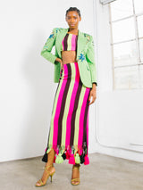Neon Striped Pom Pom Trimmed Skirt Ensemble Suit arcadeshops.com