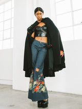 Floral Embroidered Flared Denim Bottom arcadeshops.com