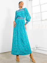 Raksha Turquoise Silk Chiffon Floral Dress Dress arcadeshops.com