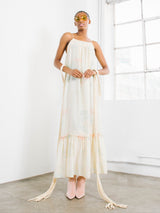 Mary McFadden Watercolor Printed Satin Ruffle Hem Dress Dress arcadeshops.com