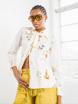 Ivory Silk Botanical Printed Blouse Top arcadeshops.com