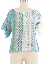 Blue And Green Striped Net Crochet Top Top arcadeshops.com