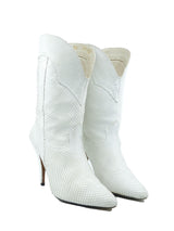 White Snakeskin Heeled Leather Boots, 7 Accessory arcadeshops.com