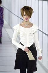 2000 Chanel Ivory Ruffle Collar Open Back Top Top arcadeshops.com