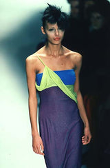 1997 Gianni Versace Colorblock Iridescent One Shoulder Gown Dress arcadeshops.com