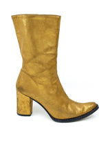 Todd Oldham Metallic Gold Heeled Boots, 6 Accessory arcadeshops.com