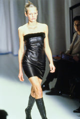 1997 Gianni Versace Fur Trimmed Burgundy Leather Dress Dress arcadeshops.com