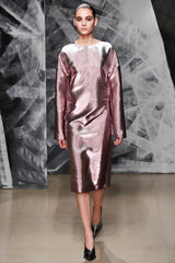2016 Jil Sander Pink Metallic Structured Midi Dress Dress arcadeshops.com