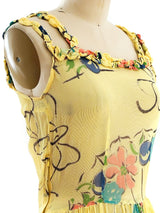 1930's Floral Painted Yellow Net Dress Dress arcadeshops.com