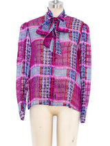Plaid Printed Silk Chiffon Blouse Top arcadeshops.com