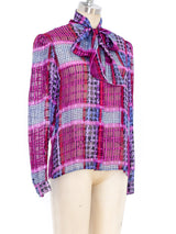 Plaid Printed Silk Chiffon Blouse Top arcadeshops.com