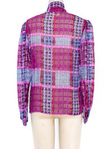 Plaid Printed Silk Chiffon Blouse Top arcadeshops.com