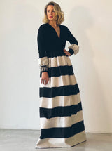 Pauline Trigere Black and White Striped Gown Dress arcadeshops.com